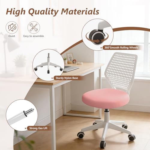 JPBSTO Armless Desk Chair, Height Adjustable Swivel Office Rolling Task Chairs with Soft Mesh Padded Cushion, Ergonomic Small Study Computer Chair - color: Light Pink