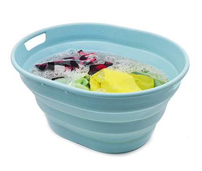 SAMMART 25L Collapsible Plastic Laundry Basket - Oval Tub/Basket - Foldable Storage Container/Organizer - Portable Washing Tub - Space Saving Laundry Hamper (2, Sea Angel) - color: Sea Angel