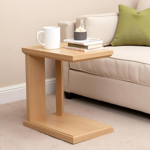 C Shaped End Table for Couch, 23.2'' High Small Side Table 2-Tier C Shaped Sofa Table for Small Narrow Spaces, Modern Nightstand for Bedroom, Living Room, Apartment, Home Office, Oak - size: 1 Pack