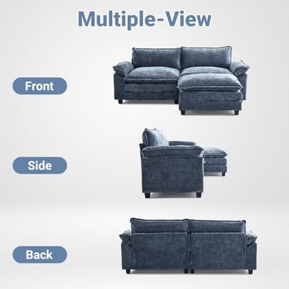 VINGLI 221cm(87인치) 클라우드 섹션 소파, 거실용 편안한 L자형 엑스트라 딥 시트 소파 카우치, 작은 공간을 위한 오토만 포함 모던 2인용 컨버터블 2인용 소파 (네이비 블루) - color: 셔닐 네이비 블루, size: 2-seaters-1-Ottoman