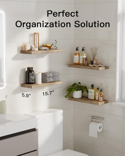 Amada Homefurnishing Floating Shelves, Paulownia Wood Wall Shelves for Living Room/Bedroom/Kitchen/Home Office, Wood Floating Shelf for Home Storage & Organization, Set of 4, 15.75″L x 5.91″W x 0.98″H - color: Light Brown, size: 4