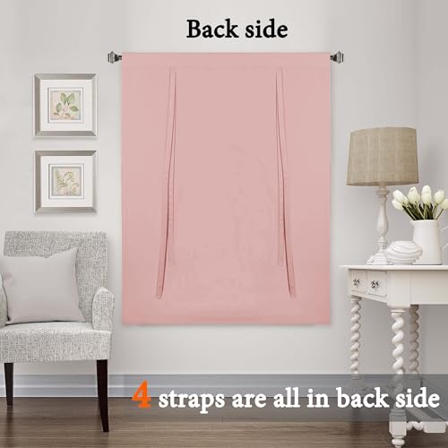 H.VERSAILTEX Blackout Tie Up Curtain Thermal Insulated Window Shade Light Blocking Balloon Roman Shade Bathroom Adjustable Rod Pocket Panel for Small Window,42" Wide by 63" Long,Baby Pink - color: Baby Pink