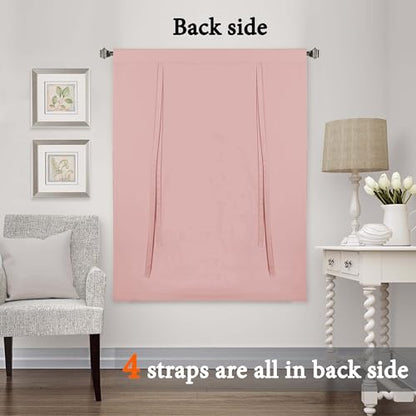 H.VERSAILTEX Blackout Tie Up Curtain Thermal Insulated Window Shade Light Blocking Balloon Roman Shade Bathroom Adjustable Rod Pocket Panel for Small Window,42" Wide by 63" Long,Baby Pink - color: Baby Pink