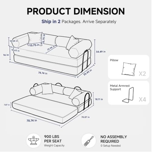 79" Boneless Couches with Hex Arm, 5-in-1 Corduroy Sofa Bed for Living Room & Small Spaces, High-Density Foam Floor Couches, No Assembly Require, (Black) - color: Black, size: 79" Hex Arm Sofa