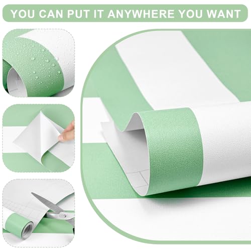 Green and White Striped Peel and Stick Wallpaper 17.3"x80" | Green and White Contact Paper Modern Removable Self-Adhesive Vinyl Striped Wallpaper for Bedroom Bathroom Kitchen - color: Green, size: 17.3" x 80"
