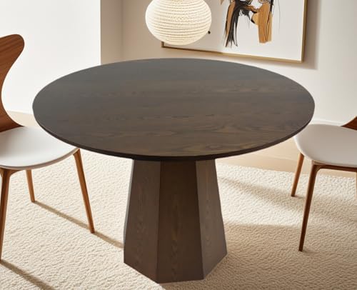 39'' Round Dining Table for 4, Modern Pedestal Kitchen Table Circle Wood Walnut Grain Finish Grain Tabletop Dinner Table Kitchen Table with One-Piece Tabletop for Small Spaces, Walnut Wood - color: Walnut Wood, 39” Round