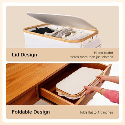 Laundry Basket 160L Laundry Hamper 3 Section, Large 42.3 Gal Separated Laundry Hamper with Lid & Removable Liners, laundry organizer with 6 Pockets & Handles for Bedroom Laundry Room, Beige - color: Beige