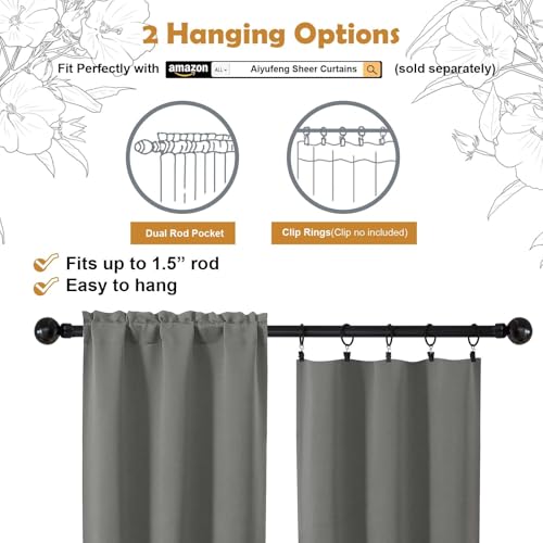 Aiyufeng Light Grey Short 36 Inches Blackout Curtain 2 Panels Set, Half Window Rod Pocket Privacy Curtain Tiers for Kitchen, Curtains Blackout for Bathroom Shades, W40 x L36 Inch, Light Grey - color: Grey, size: 40"W x 36"L (Pack of 2)