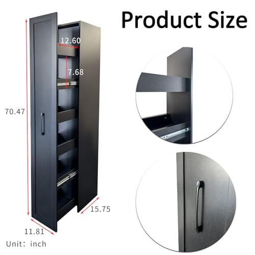6-Tier Narrow Storage Cabinet with Wheels, 71 Inch Tall, Black | 11.81 Inch Deep Slim Rolling Pull-Out Organizer with Side Panels for Small Spaces, Kitchen, Bathroom and Laundry Room - color: F-black