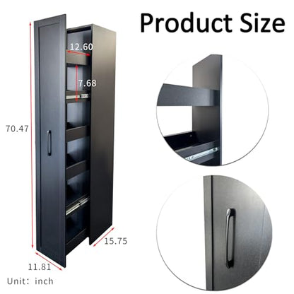 6-Tier Narrow Storage Cabinet with Wheels, 71 Inch Tall, Black | 11.81 Inch Deep Slim Rolling Pull-Out Organizer with Side Panels for Small Spaces, Kitchen, Bathroom and Laundry Room - color: F-black