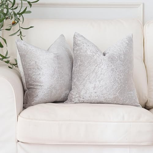 NiNi ALL Silvergrey Velvet Throw Pillow Covers 16x16 Set of 2 Sofa Decor | Soft Solid Shine Cushion Squar Decorative Pillow Cases for Couch Chair Bedroom Farmhouse Living room Modern Luxury Home - color: Silver Grey, size: 16" x 16" (Pack of 2)