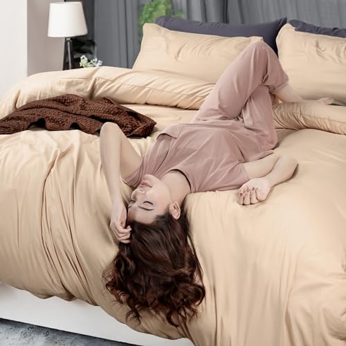 Duvet Cover Twin/Twin XL, 3 PC Cotton Like Polyester, Zipper Closure, Beige | Extra Soft and Breathable, Wrinkle & Fade Resistant, Includes Duvet Cover and 1 Pillow Sham, Comforter Not Included, OekoTex - color: Beige, size: Twin/Twin XL - Duvet Cover Set