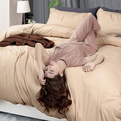 Duvet Cover Twin/Twin XL, 3 PC Cotton Like Polyester, Zipper Closure, Beige | Extra Soft and Breathable, Wrinkle & Fade Resistant, Includes Duvet Cover and 1 Pillow Sham, Comforter Not Included, OekoTex - color: Beige, size: Twin/Twin XL - Duvet Cover Set