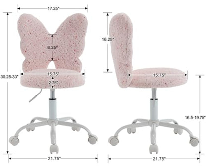 chairus Kids Desk Chair Butterfly Faux Fur Study Chair for Teenage Girls Adjustable Kids Vanity Chair for Bedroom Reading Living Room, Small Cute Student Task Chair with White Foot, Baby Pink - color: Butterfly, Pink