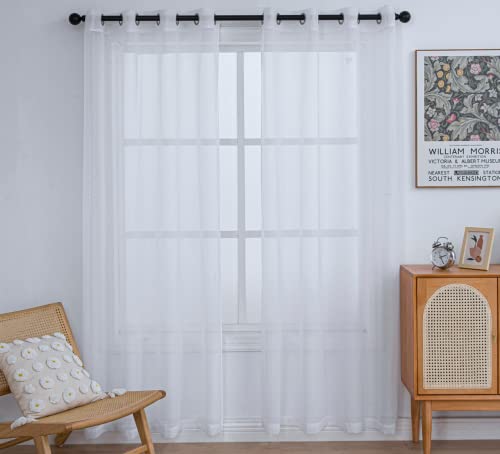 PI Sheer White Curtains 84 Inches Length,Grommet Top Voile Textured Window Treatment for Bedroom/Living Room 2 Panels(W42XL84,White) - color: Optical White, size: 42"W x 84"L (Pack of 2)