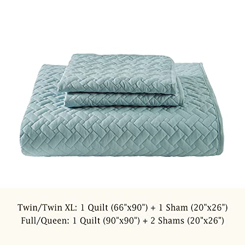 EMME Quilts Queen Size Bedding Sets, Lake Blue Bedspread Soft Lightweight Pre-Washed Quilt, 3 Piece Cozy Reversible Microfiber Coverlet with Pillow Sham (Basket Weave,90"x90") - color: 10-lake Blue (Basket Weave), size: Full/Queen(90" x 90")