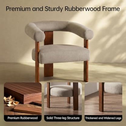VKNOW Barrel Accent Chairs Set of 2 with Armrests and Walnut Wood Legs | Mid Century Modern Upholstered Living Room Chairs with Open Back, Faux Mohair Fabric, for Living Room, Bedroom, Brown - color: Brown(walnut Legs), size: Set of 2