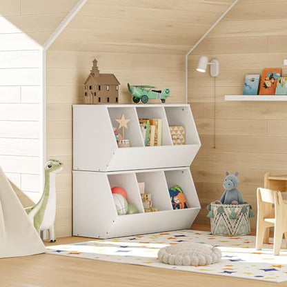 HOOBRO Toy Storage Cubby, Kids Bookshelf, Stackable 3-Bin Toy Storage Cabinet, Bookcase Footboard, Children's Toy Shelf, Hallway, White WT30CW01 - color: White