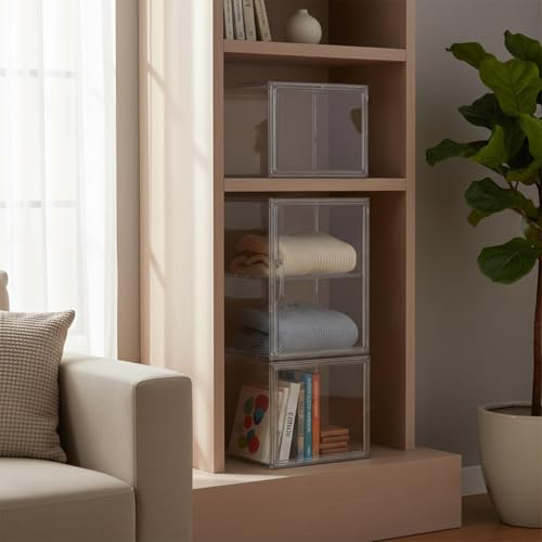 Clear Stackable Storage Bins with Lids, Durable Plastic Organizer Containers for Closet, Shelf & Desktop Organization - size: 14.17 x 8.66 x 10.63 in