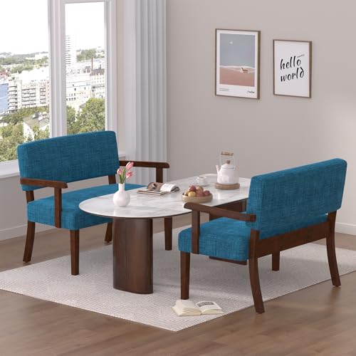 Accent Chair 2 Seat, Upholstered Reading Leisure Chair, Bench with Solid Wood Frame for Dining, Reading,Waiting Rooms (Blue) - color: Blue, size: Bench