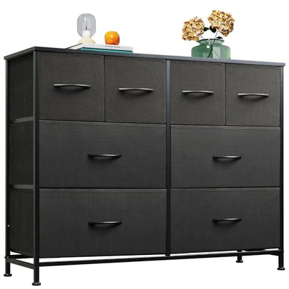 WLIVE Wide Dresser for Bedroom, 8 Drawer Chest of Drawers, Black | 8 roomy fabric drawers, Wide storage design, Bedroom or closet use, Sturdy steel frame, Smooth wood tabletop - color: Black, style: 8 Drawers