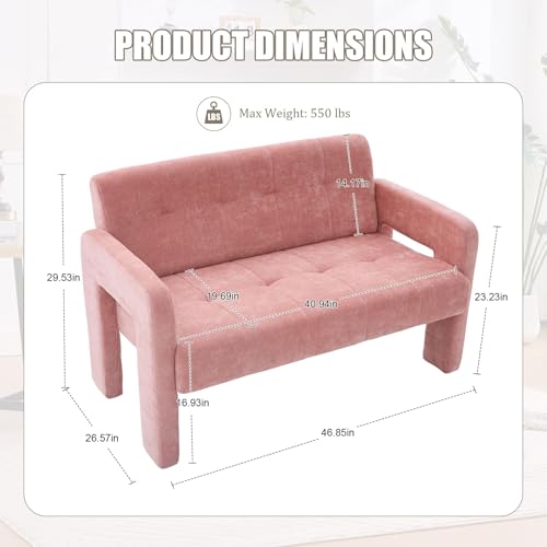 46.8" Modern Compact Loveseat, Chenille Upholstered Sofa with Dual Armrests - Small Two-Seater Lounge Couch for Small Spaces, Living Rooms, Bedrooms (Pink) - color: Pink