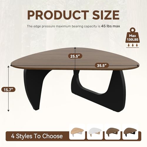 Modern Wood Coffee Table, Triangle Center Table with Premium Wooden Top& Unique Base, 35.5” Small Mid Century Tea Tables for Living Room, Apartment, Office,Walnut & Black - color: Walnut & Black, size: Medium 35.5*25.5*15.7in