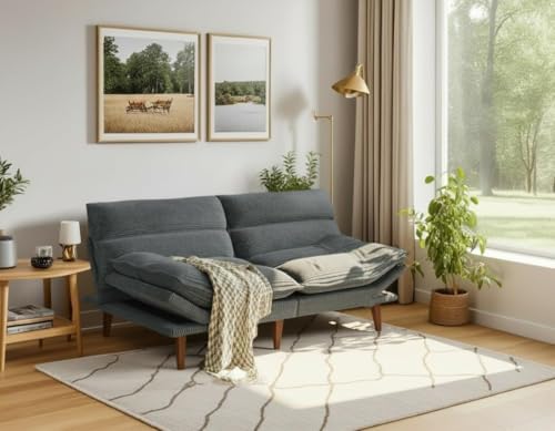 Convertible Futon Sofa Bed - Corduroy Loveseat with Adjustable Backrest & Armrests, Thickened Seat Cushion, Small Space Sleeper Couch for Apartment, Study Room & Office
