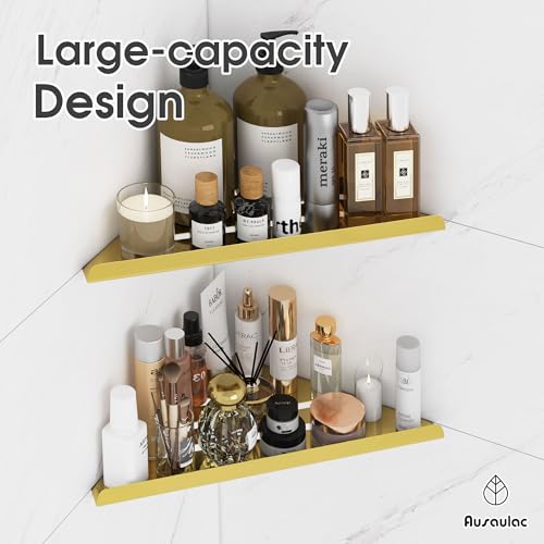 Shower Corner Shelf,304 Stainless Steel Shower Caddy, No Drill Shower Shelf,Won't Fall Off Shower Organizer, Large Capacity Floating Corner Shower Shelves Shampoo Holder (Gold 2-Pack) - color: Gold 2-pack