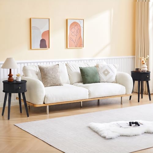 Round Fluted Side Table Set of 2, Small End Table with Fluted Drawer, Mid-Century Modern Wooden Bedside Table Round Nightstand Small Sofa Side Table for Living Room(Black) - color: Black, size: 15.7"D x 15.7"W x 23.6"H