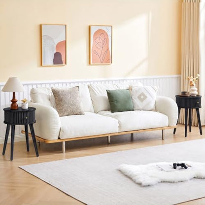 Round Fluted Side Table Set of 2, Small End Table with Fluted Drawer, Mid-Century Modern Wooden Bedside Table Round Nightstand Small Sofa Side Table for Living Room(Black) - color: Black, size: 15.7"D x 15.7"W x 23.6"H