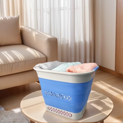 SAMMART 40L (10.5 Gallon) Collapsible Plastic Laundry Basket - Foldable Pop Up Storage Container/Organizer - Portable Laundry Hamper - Space Saving (1, Grey/Little Boy Blue) - color: Grey/Little Boy Blue