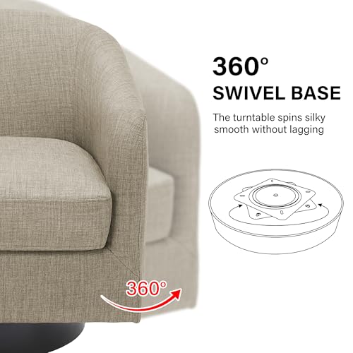 Swivel Barrel Accent Chair, Comfy Reading Armchair, Light Brown, Set of 1 | Club Chairs for Adults, Low-Back Design, Modern Round Style, Solid Wood Frame & Metal Swivel Base, For Living Room & Bedroom - color: Light Brown