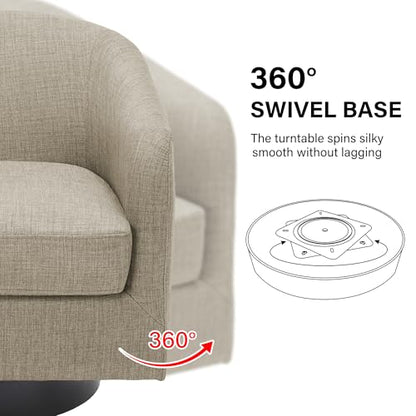 Swivel Barrel Accent Chair, Comfy Reading Armchair, Light Brown, Set of 1 | Club Chairs for Adults, Low-Back Design, Modern Round Style, Solid Wood Frame & Metal Swivel Base, For Living Room & Bedroom - color: Light Brown