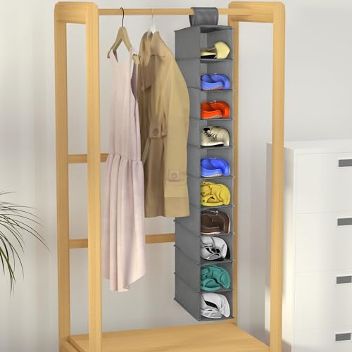 Libeder 10-Shelf Hanging Closet Shoe Organizers and Storage, Grey | Hanging Closet Organizer for Wardrode,Dorm, Folding Shoe Racks Hanger, Space Saving Hanging Shelves - color: Grey-2