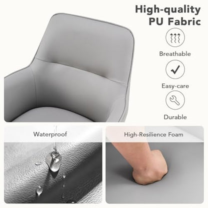 360°Swivel Dining Chairs Set of 6, Modern Upholstered Dining Room Chairs with Thicken Cushion, Dining Chairs with Armrests Swivel Kitchen Chairs for Living Room, PU, Grey - color: Grey, size: Set of 6