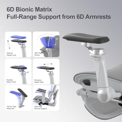 Office Chair with Footrest, Ergonomic Chair with 3D Headrest, Computer Chair with Adjustable Backrest & 6D Armrest, Gaming Chair with Adaptive Lumbar Support, Adjustable Seat Depth, Grey - color: Grey, style: Plus