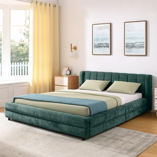 Harper & Bright Designs Queen Size Upholstered Platform Bed with Storage Drawers, Low Profile Ground Bed Frame, Soft Headboard, Modern Elegant Design, Green - color: Green