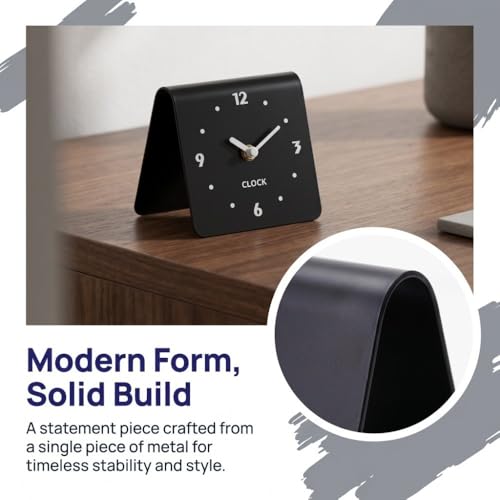 Minimalist Analog Desk Clock, Silent Non-Ticking Acrylic Table Clock Battery Operated Compact Desktop Ornament for Bedside Office Home Decor(Black)