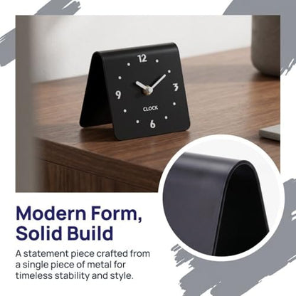 Minimalist Analog Desk Clock, Silent Non-Ticking Acrylic Table Clock Battery Operated Compact Desktop Ornament for Bedside Office Home Decor(Black)