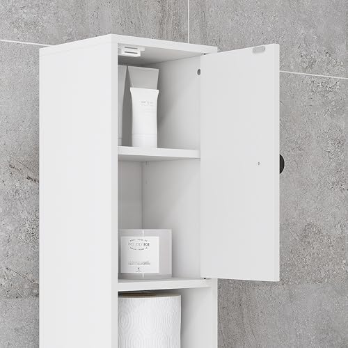kleankin Narrow Tall Bathroom Storage Cabinet 71" Slim with Drawer White | Freestanding Bathroom Cabinet, Open Shelves, 2 Doors, Adjustable Shelves, Small Spaces