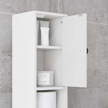 kleankin Narrow Tall Bathroom Storage Cabinet 71" Slim with Drawer White | Freestanding Bathroom Cabinet, Open Shelves, 2 Doors, Adjustable Shelves, Small Spaces
