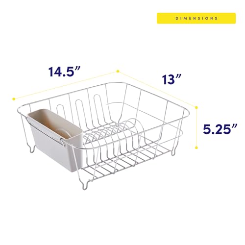 Dish Drying Rack & Cutlery Holder 2 Piece Set - Compact Sink-Fitting Dish Drainer with Rubberized Undercoating, Space-Saving Kitchen Organizer for Plates, Cups, Bowls & Utensils in Sink, Silver - color: Silver