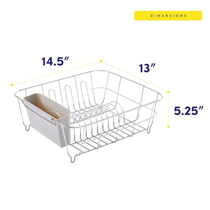 Dish Drying Rack & Cutlery Holder 2 Piece Set - Compact Sink-Fitting Dish Drainer with Rubberized Undercoating, Space-Saving Kitchen Organizer for Plates, Cups, Bowls & Utensils in Sink, Silver - color: Silver