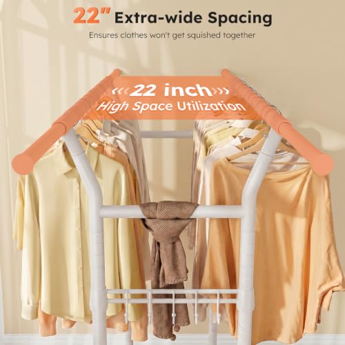 SOLEDI Heavy-Duty Clothes Rack, 1000 LBS clothing rack with wheels Load Capacity Double Rod Clothing Rack with Shelves & Lockable Wheels, Suitable for Bedroom, Entryway, Living Room & Garage (white) - color: White