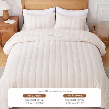 ALPHA HOME Cotton Lightweight Coverlet Set, King | 3 PCS, beige, striped, soft, all-season, machine washable, modern style - color: Beige, size: King