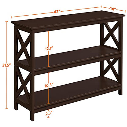 Yaheetech Espresso Console Table 3-Tier Narrow X-Frame Open Storage Shelf | Sofa Table for Entryway, Hallway and Living Room, Slim 14" Depth, Powder-Coated MDF, 88 lb Top Load, Easy Assembly - color: Espresso