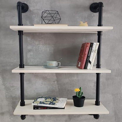 HDDFER White Floating Shelves 24 inch Pipe Wall Shelves Bathroom Shelves Over Toilet with Wood Planks Industrial Pipe Floating Shelves Farmhouse Bathroom Pipe Shelves Wall Mounted - color: White, size: 3Tier24in