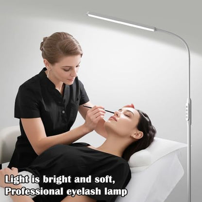 Bright LED Eye-Protecting Reading Floor Lamps with Touch and Remote Dimming 3000-6000k for Eyelash Manicure Craft Drawing Makeup Living Room Bedroom Office, Adjustable Gooseneck Modern Standing Light - color: New White