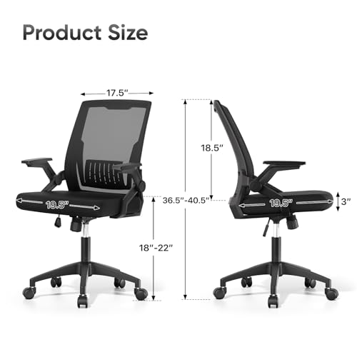 Athena Collection Ergonomic Office Chair for Home Office, 1 Pack | Mid-Back Desk Chair, Flip-Up Armrest, Lumbar Support, Adjustable Height, Comfy Computer Chair for Adults & Women